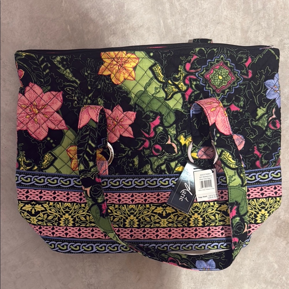 Marie Osmond Belladonna Pink and Black Quilted Floral Tote